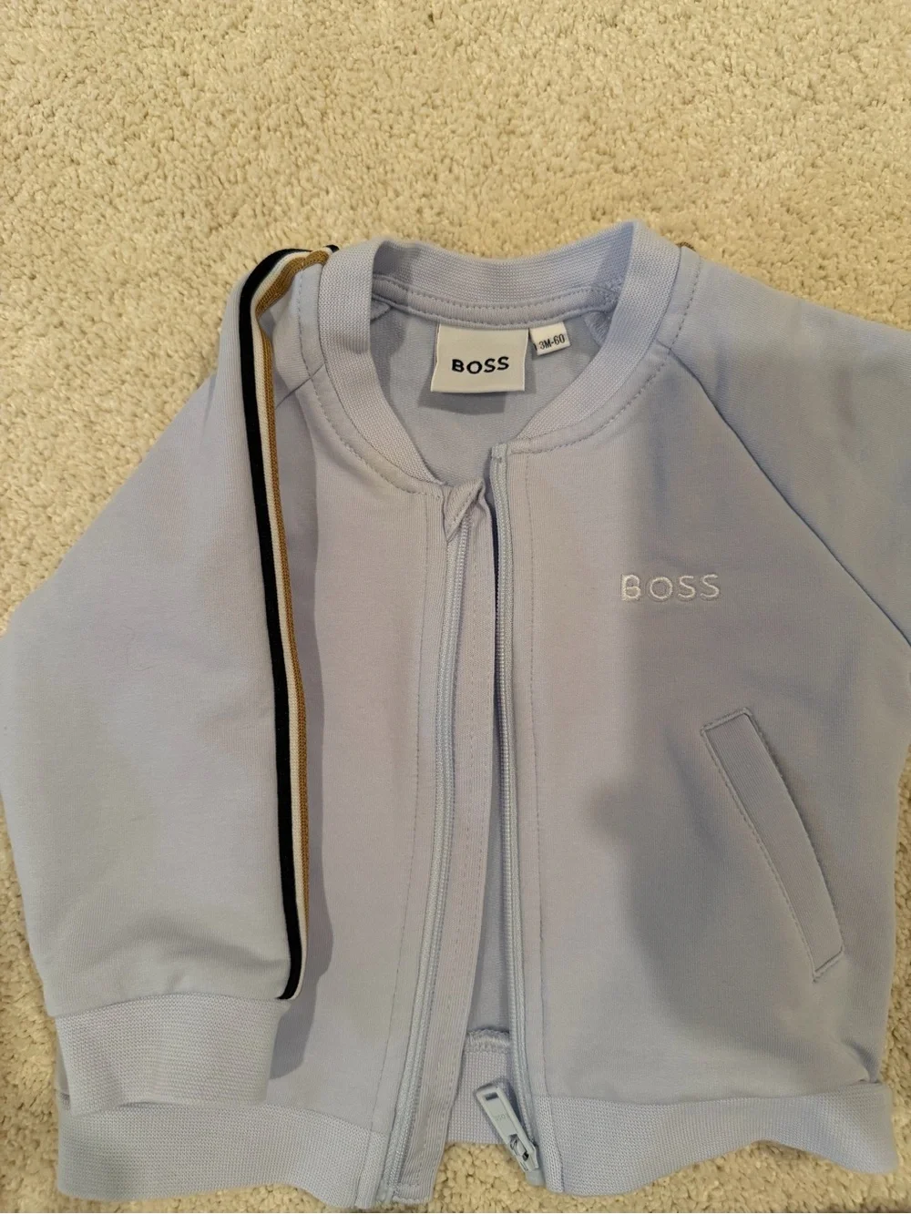 Boss Kids 3-Piece Set in White and Light Blue with Gold Trim